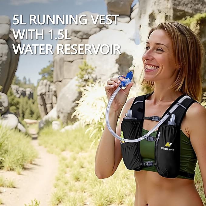 N NEVO RHINO Running Hydration Vest for Women 1.5L Water Bladder Backpack 5L Small -Lightweight Breathable Hydration Vest for Hiking Trail Running Cycling Marathon for Women