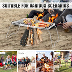 ZORMY 13" Folding Campfire Grill, 304 Stainless Steel Firepit Grill Grate, Heavy Duty Portable Camping Grill with Carrying Bag, Gas BBQ Grill Grate for Backpacking, Hiking, Picnics (Medium)