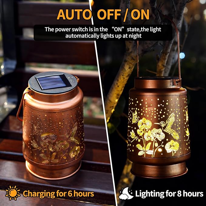 Solar Lanterns Outdoor Waterproof Hummingbird Garden Decorations Gifts for Women Gifts for Mom Grandma Birthday Gifts Hanging Solar Lanterns Outdoor for Patio Decoration, Deck, Lawn, Passageway