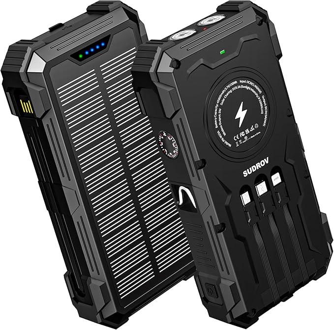 Solar Charger Power Bank, 42800mAh Wireless Portable Charger with USB-C in/Output, QC3.0 Fast Charging 15W 4 Ports Outdoor Battery Pack Built-in Dual Led Flashlights for iPhone Samsung etc