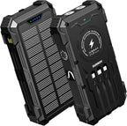 Solar Charger Power Bank, 42800mAh Wireless Portable Charger with USB-C in/Output, QC3.0 Fast Charging 15W 4 Ports Outdoor Battery Pack Built-in Dual Led Flashlights for iPhone Samsung etc