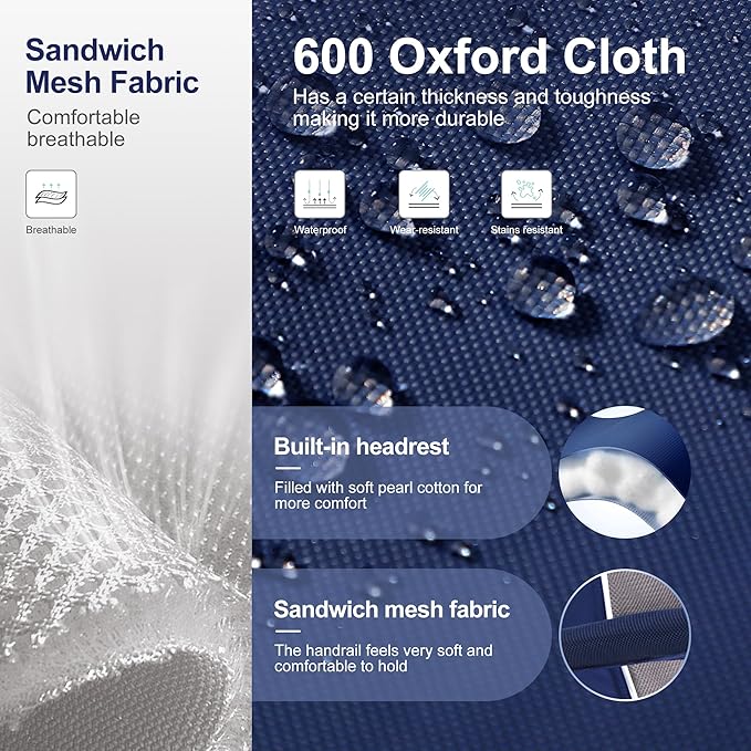 LET'S CAMP Oversized Camping Chairs 29.52" High Back Heavy Duty Lawn Chair Support 500LBS, Portable Collapsible Chair with Cup Holder, Side Pocket,2 Pack(Blue)