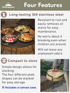 CAMPINGMOON Camping Plates 4pcs set Salad Side Dinner Plate Dishes Outdoor Tableware Stainless Steel with Canvas Case S397-1S