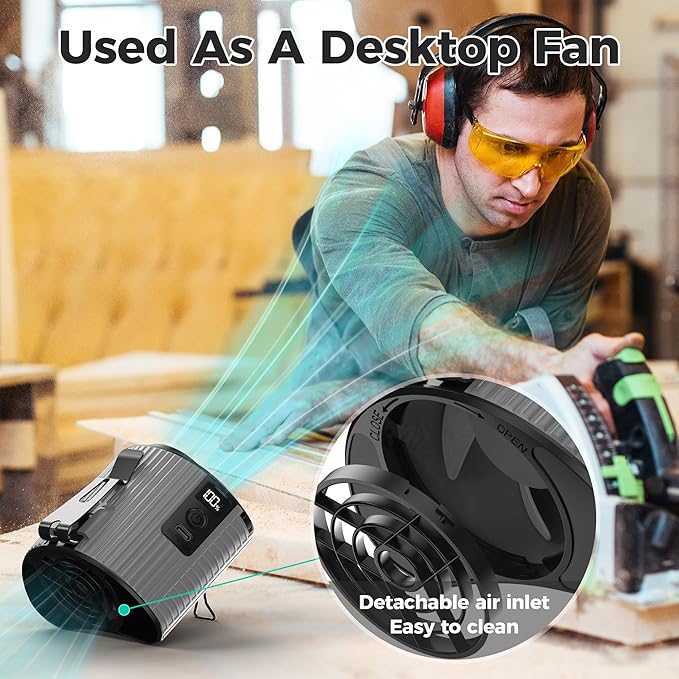 KITWLEMEN Portable Waist Fan - Personal Clip on Belt Fan, 5 Speeds 20H Cooling, Rechargeable Battery Operated, Wearable with Lanyard for Camping, Travel, Jobsite (Gray)