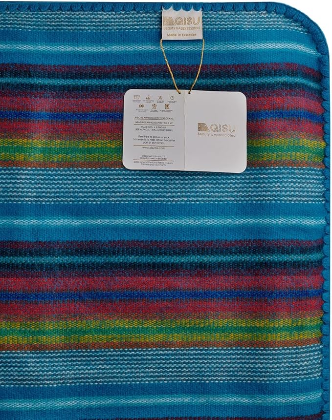 QISU Alpaca Wool Blanket Throw | Large, Beautiful, Warm, Variegated | 85 x 65 inches | Ultra-Soft, Hypoallergenic and Breathable | Non-Itchy or Scratchy Fabric (Blue Variegated)