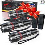 HAUSBELL T8 Upgraded Flashlight Bright, Zoomable Tactical LED Flashlights Flash Light with High Lumens and Five Modes and Camping Accessories, 2 Pack