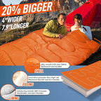 MEREZA Double Sleeping Bag for Adults Mens with Pillow, XL Queen Size Two Person Sleeping Bag for All Season Camping Hiking Backpacking 2 Person Sleeping Bags for Cold Weather & Warm