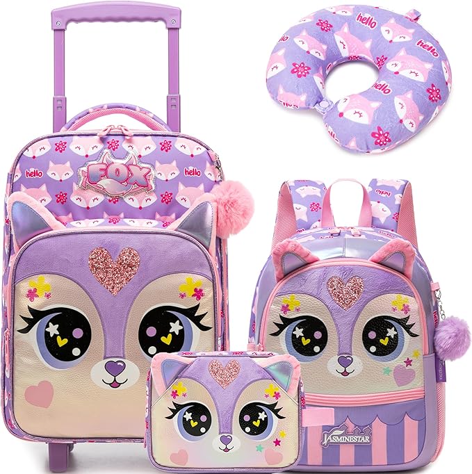 Kids Carry On Luggage with Wheels Softside Kids Suitcase for Girls Airline Approved & Girls Multi-function Carry Bag 4pcs Set