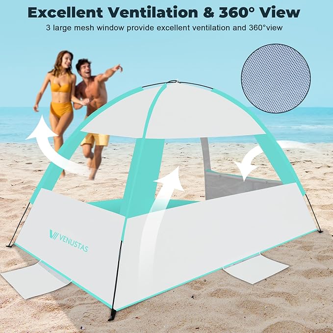 Venustas Beach Tent Sun Shelter for 3/4-5/6-7/8-10 Person, UPF 50+ UV Protection Beach Canopy, Lightweight and Easy Setup Cabana, Portable Shade Tent