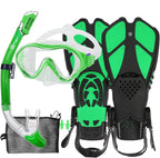 Kids Mask Fins Snorkel Set Snorkeling Packages, with Diving Mask, Snorkel, Adjustable Swim Fins, Mesh Bag, Anti-Fog Anti-Leak Snorkeling Gear for Kids for Snorkeling Swimming Diving