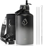Insulated Water Bottle 64 oz with Straw Lid and Flex Lid, BUZIO 64oz Stainless Steel Water Bottle Half Gallon Jug Flask, Double Wall Vacuum Sports Thermo Mug, Cold Hot Hydro Metal Canteen