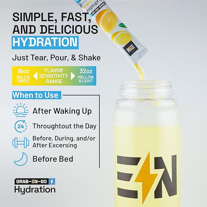 EN, Sugar-Free Electrolytes Powder Packets – Keto Electrolytes Hydration Packets, Single-Serving Electrolytes, Zero Calories, Vegan, Non-GMO, Organic, Gluten-Free, Lemonade 18 CT