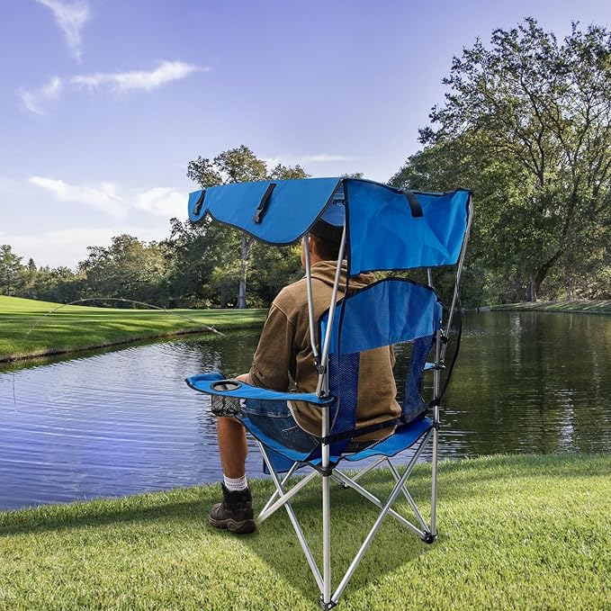 Portable Folding Camping Chair - Lightweight, Durable Outdoor Chair for Camping, Fishing, Beach, Lawn, and More - Comfortable Folding Chairs for Outside Activities (Blue)