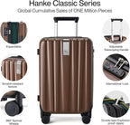 Hanke 24 Inch Expandable Checked Luggage Lightweight PC Hard Case Luggage Suitcases with Wheels TSA Luggage Rolling Large Suitcase Travel Luggage Bag for Go to University(Brown)