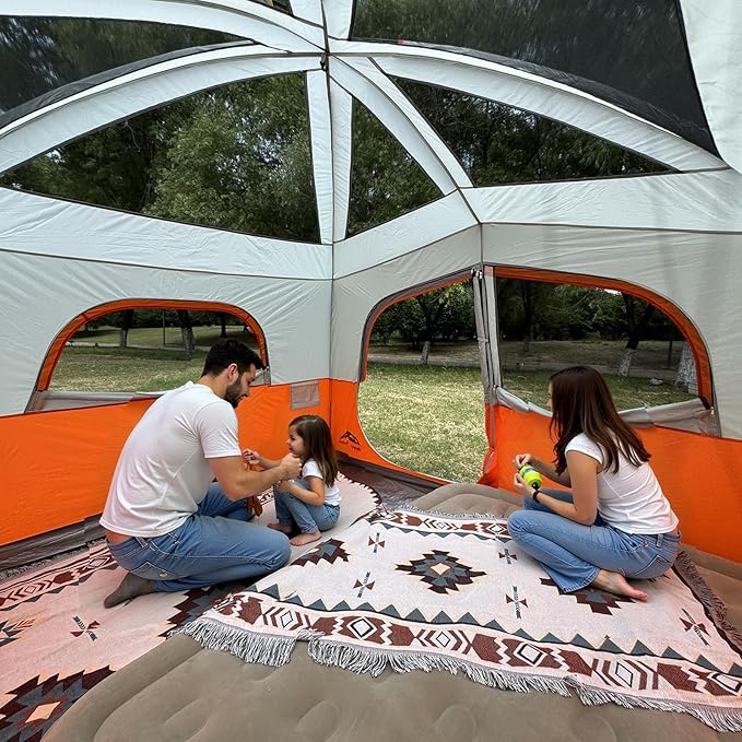 Happy Travel Tent 6 Person Tents for Camping, Waterproof Easy Setup Camping Tent with Rainfly, Portable Large Family Cabin Tent with 5 Large Mesh Windows and Carry Bag for Outdoor Camping & Hiking
