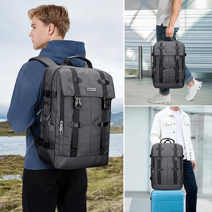 WITZMAN Travel Laptop Backpack for Men Fit 16 inch Computer Carry-on Airline Approved with USB Charging Port(B716 Silvery Grey)