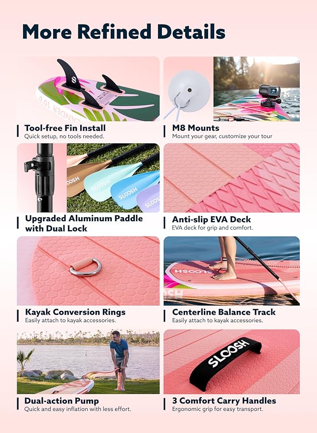 SLOOSH Inflatable Stand Up Paddle Board, 10'6" Inflatable Paddle Boards with Premium Accessories, Non-Slip EVA Deck, Ultra-Light Carry Bag Pump, Meander SUP for Youth & Adults