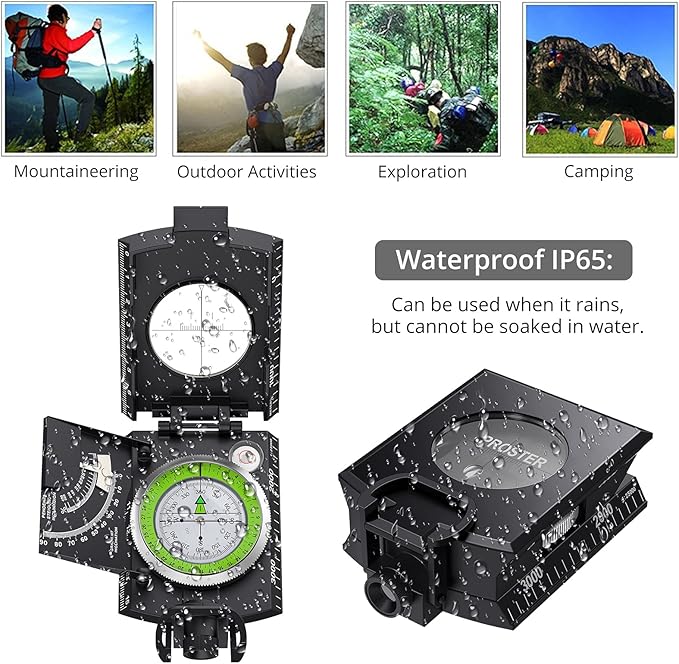 Proster IP65 Compass Hiking Survival - Lensatic Sighting Compass for Camping Navigation, Compass with Clinometer & Carry Bag for Camping Hunting Hiking Geology Activities