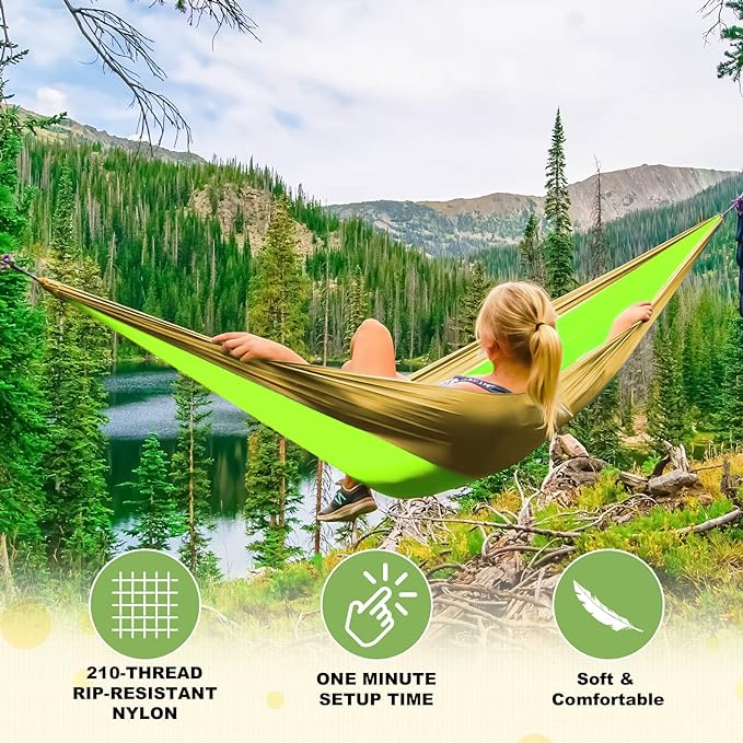 SZHLUX Camping Hammock Double & Single Portable Hammocks with 2 Tree Straps, Great for Hiking,Backpacking,Hunting,Outdoor,Beach,Camping