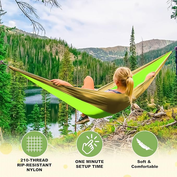 SZHLUX Camping Hammock Double & Single Portable Hammocks with 2 Tree Straps, Great for Hiking,Backpacking,Hunting,Outdoor,Beach,Camping