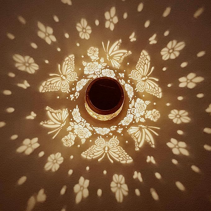 2 Pack Butterfly Solar Lanterns Outdoor Waterproof Rose Garden Decor Gifts for Women Mom Grandma Hanging Solar Lights Metal Lantern Decoration Outside for Yard,Patio,Backyard,Porch