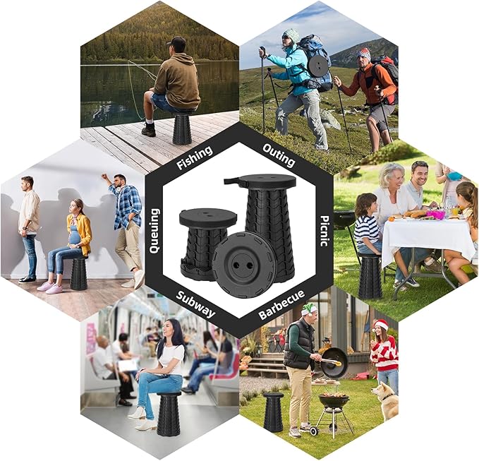 Collapsible Stool, Folding Chair - Upgraded Portable Chair with Load Capacity 400lbs, Portable Stool for Camping Fishing Hiking - Folding Tool with Carrying Straps,Gifts for Fisherman (Black)