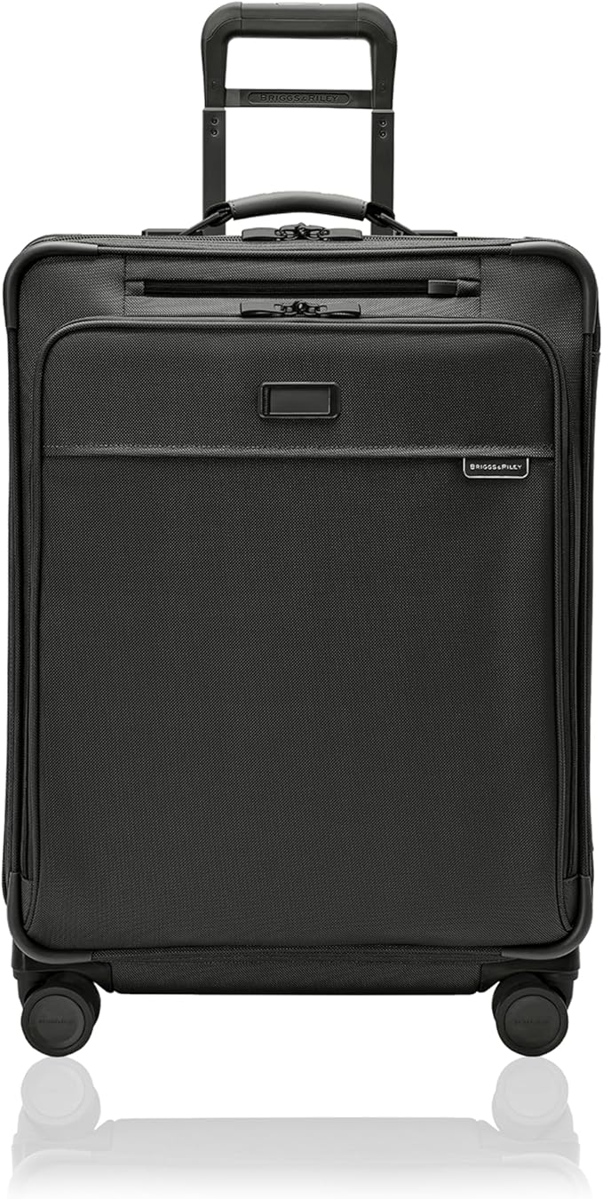 Briggs & Riley 26" Medium Expandable Spinner - Checked Luggage for Travel, Suitcases with Wheels, Softside Rolling Bag for Men & Women, Self-Repairing Zipper - Baseline Collection, Black