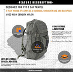 Miramrax Travel Duffle Bag Backpack for Men - Large Tactical Bags Weekender Gym Bag for Overnight Traveling Military Workout Deployment Sports (Green, 45L)