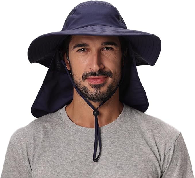 Home Prefer UPF 50+ Mens Wide Brim Fishing Hat with Neck Flap Sun Hat for Men Women Sun Protection Cap
