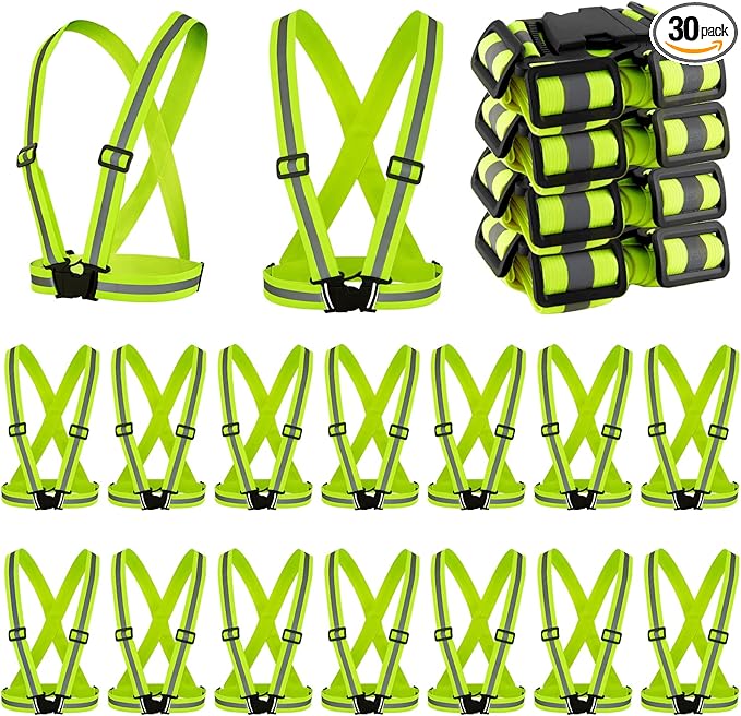 Hercicy 30 Pcs Reflective Vest High Visibility Safety Vests, Adjustable Bright Neon Lightweight Strap Gear (Yellow)