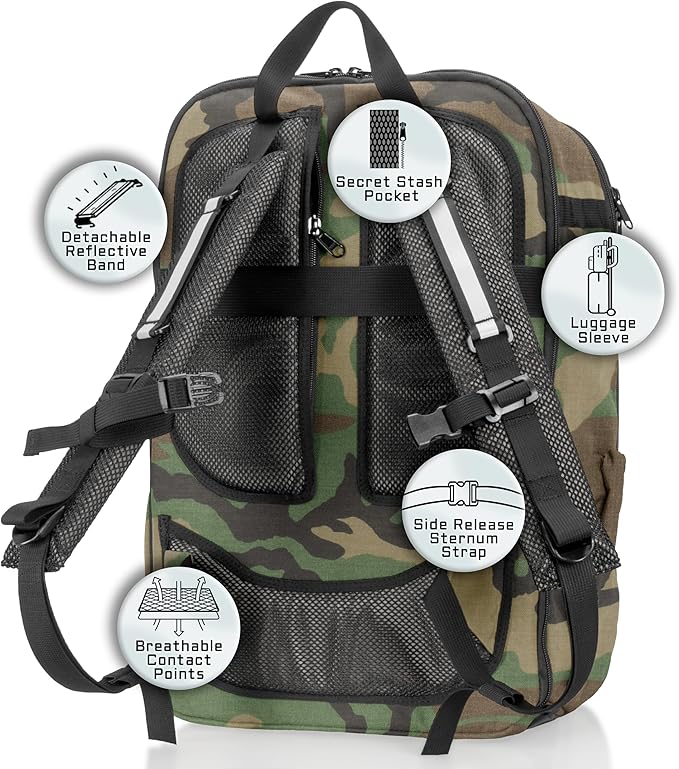 Xtreme Sight Line ~Versa Backpack ~ Removable Faraday Sleeve fits up to a 16" Laptop ~ Heavy-Duty, Lightweight, Foam Padded & Multiple Large Compartments ~ 1000D Nylon/Spacer Mesh ~ Woodland Camo