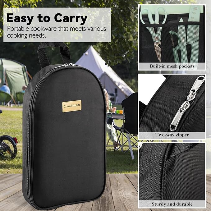 Camping Accessories Kitchen Cooking Utensils Set - Portable Outdoor Camp Cookware Set, Silicone Camper Essentials Gear Must Have Supplies for Travel RV BBQ Grill Picnic Hiking