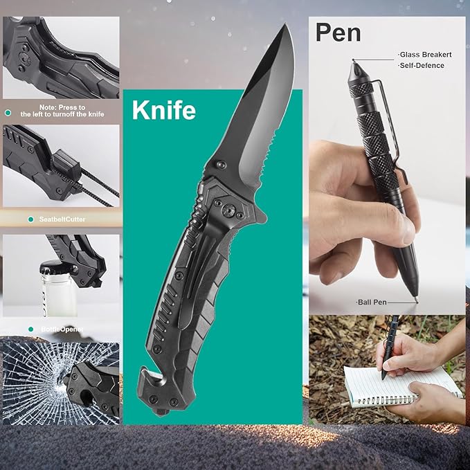 20 in 1 Survival Kit for Men - Emergency & Outdoor Camping Gear, Compact Survival Tools, Essential Camping Accessories, Durable Multi-Tool Set, Practical Gift for Dad, Husband, Outdoorsmen