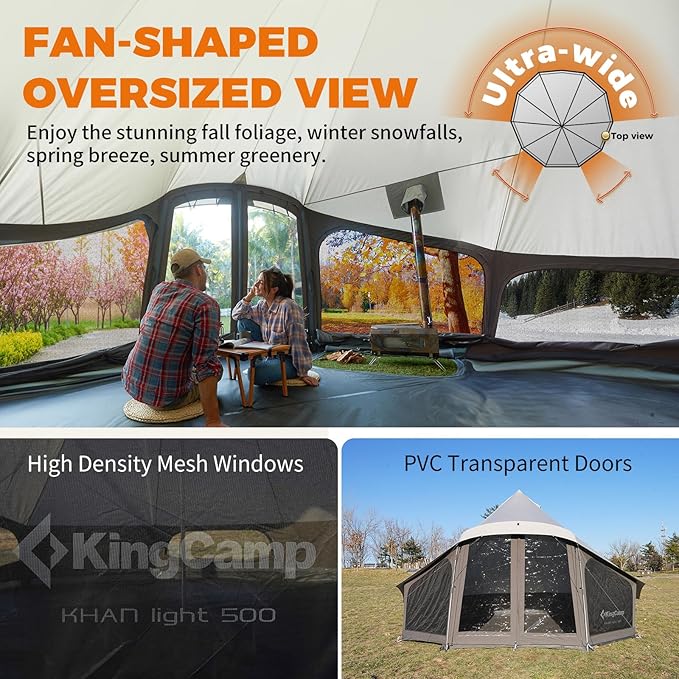 KingCamp Canvas Bell Yurt Tents, 4 Seasons Large Waterproof & Windproof Luxury Glamping Tent w/Stove Jack for Family Outdoor Camping, Hunting, Parties
