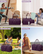 Women Weekender Travel Duffle Bag: Travel Duffel Overnight Bags with Shoe Compartment Large Carry on Tote with Toiletry Bag Weekend Traveling Yoga Gym Hospital Bag for Women with Wet Pocket Purple