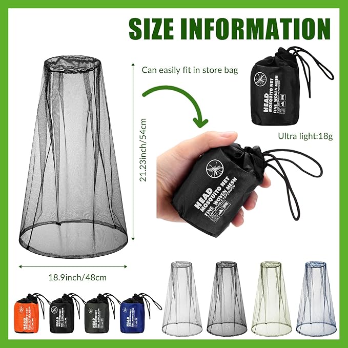 HESTYA 4 Pack Mosquito Bug Net Mesh for Head Mosquito Head Net Face Neck Fly Netting Hood from Insect Bugs Gnats for Outdoor