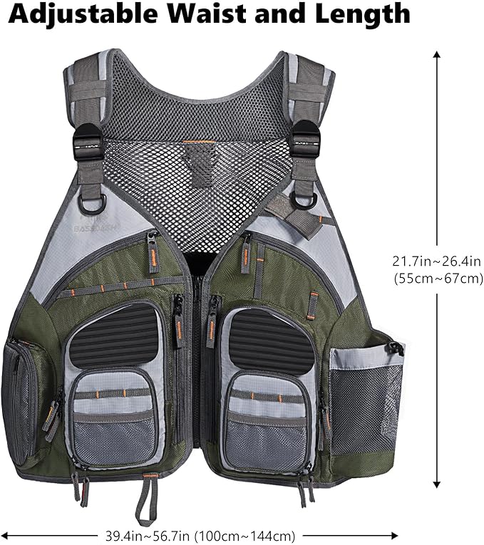 BASSDASH Strap Fishing Vest Adjustable for Men and Women, for Fly Bass Fishing and Outdoor Activities