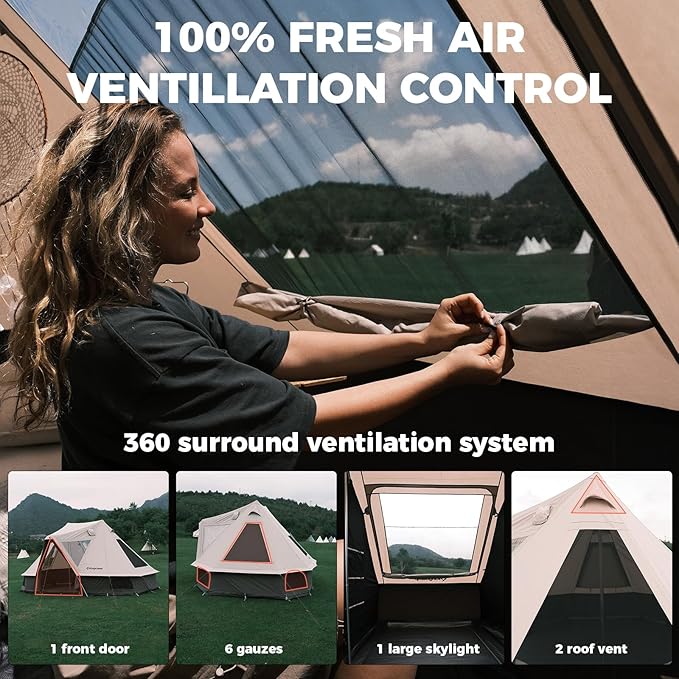 KingCamp Canvas Bell Yurt Tents, 4 Seasons Large Waterproof & Windproof Luxury Glamping Tent w/Stove Jack for Family Outdoor Camping, Hunting, Parties