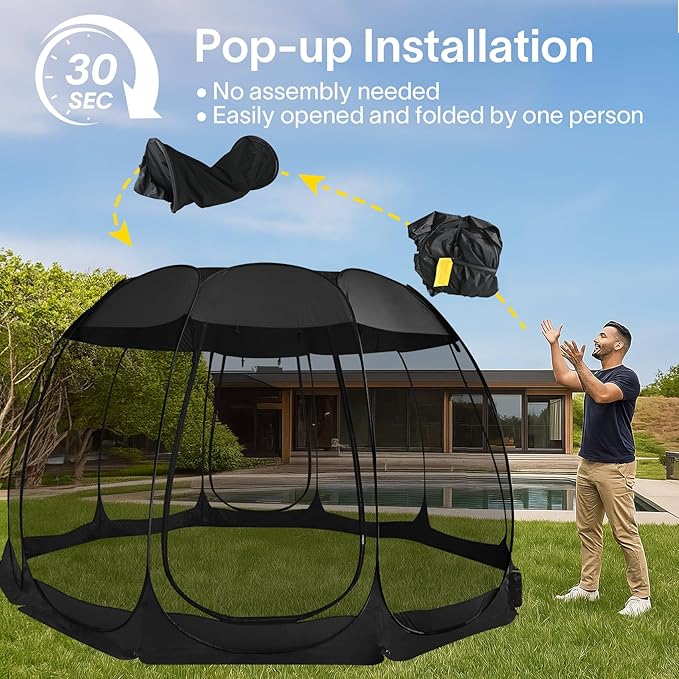 Alvantor Screen House Gazebo, 6-10-15 Person Pop Up Igloo Screened Canopy Tent with Mosquito Netting Sides, Instant UV Resistant Sun Shelter for Garden, Patio, Backyard