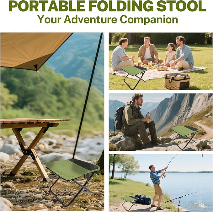 Portable Stool, Small Folding Stool for Adults, Ultralight Camping Stools for Hiking and Fishing (Green)