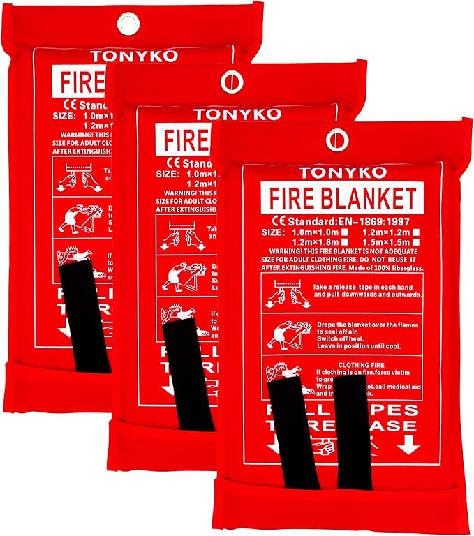 Tonyko Fiberglass Fire Blanket for Emergency Surival, Flame Retardant Protection and Heat Insulation with Various Sizes（3Pack (39.3×39.3 inches)）
