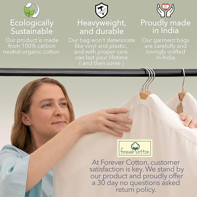 Luxury Cotton Garment Storage Bag, 24x50 Inch, Breathable Washable Reusable, for Hanging Clothes Short Dresses Jackets Suits, Fits 3 Hangers, Zipper Window (1, 24x50x3)