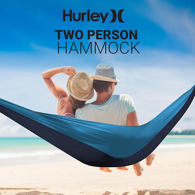 Hurley Duo Camping Hammock - 2 Person Portable Hammock for Camping, Heavy Duty Hammock, Parachute Nylon Fabric - Camping Accessories for Outdoor Activity - Holds 400lbs, Harvest Pumpkin, 118 x 79