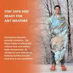 50 Pack Emergency Thermal Blanket Survival, Mylar Blankets for Outdoor, Space Blanket, Silver Foil for Survival, Survival Kit Camping Blankets, Body Warmer, First Aid, Hiking 84” x 52”