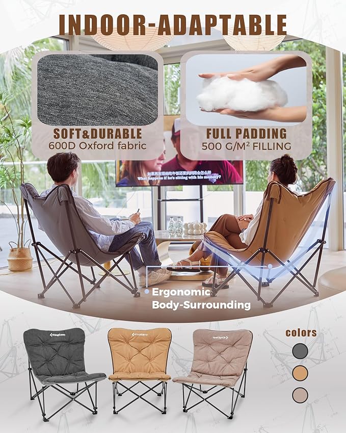 KingCamp Butterfly Chair Oversized XL Camping Chairs for Adults Padded Folding Comfy Camp Chairs 300lbs Heavy Duty with High Back for Bedroom Living Room Dorm Rooms Outdoor Patio Lawn