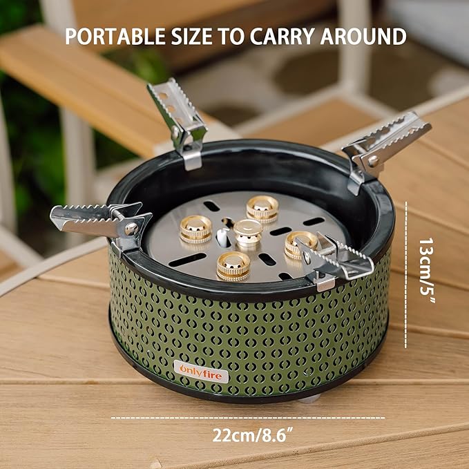ONLYFIRE Portable Camping Gas Stove with Storage Bag & Foldable Brackets, 5 Burners Camp Stove 3 Fuels Adapters, Propane Stove for Outdoor Cooking Picnic Camping Backpacking Hiking, Green GS344