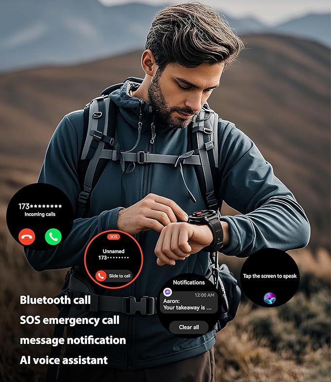 OUKITEL Smart Watch for Men GPS, 1.43" AMOLED Display, 5ATM Waterproof Military Watch, 150+ Sport Modes, Fitness Activity Tracke with Compass Pedometer Sleep Monitor Heart Rate, for Android iOS