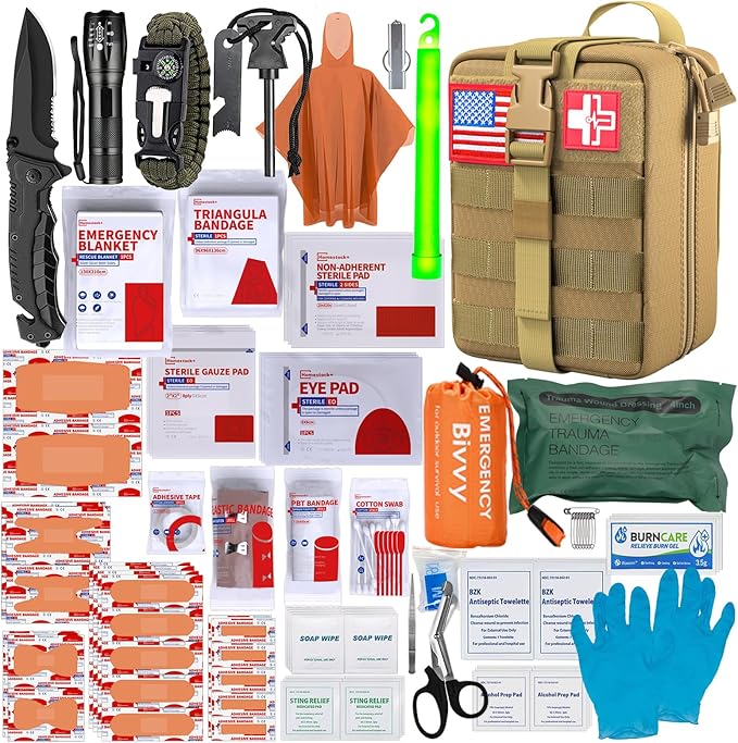 [Upgrade] Survival First Aid Kit Outdoor Molle System with Tactical Gear Set Trauma Kit for Camper Travel Hunting Hiking and Adventures