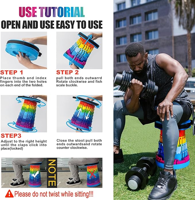 2025 2PCS Upgraded Collapsible Stool Thickened Set, Portable Stool Folding Stools, Foldable Chair for Camping Fishing Hiking BBQ and Outdoor Activities - Max 500lbs (Rainbow)