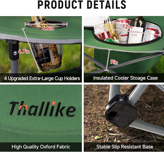 Portable Lightweight Folding Camping Table - Collapsible Foldable Picnic Camp Table with Cooler 4 Enlarged Upgraded Cup Holders and Carry Bag for Tailgating Beach BBQ RV Hiking Party Travel